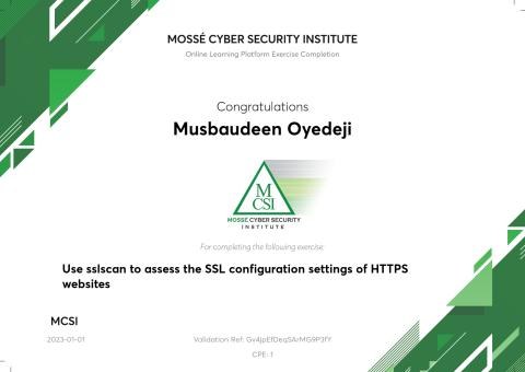 MCSI SSL configuration assessment certificate